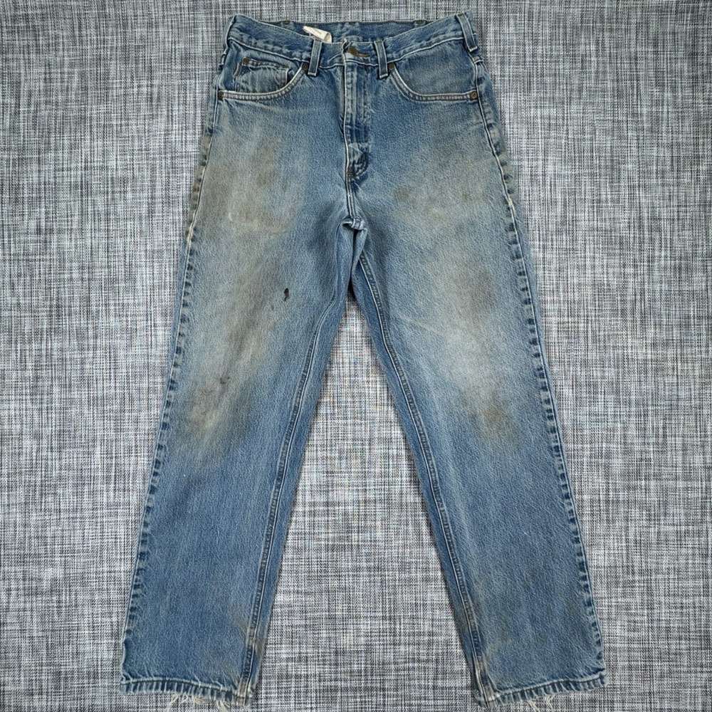 Carhartt Mens 32x32 Jeans Straight Leg Blue Ring Spun Cotton Denim Workwear